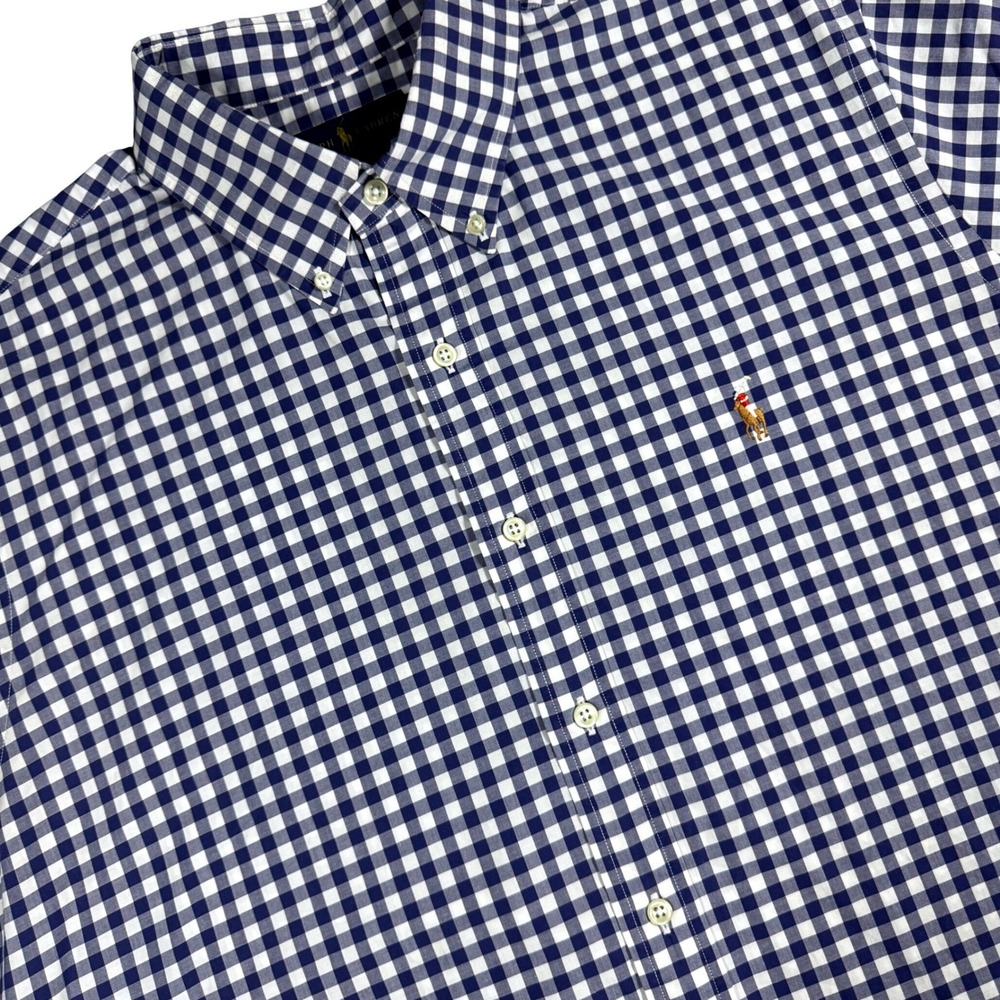 Polo Ralph Lauren Classic Fit Shirt Mens XL Navy White Gingham Short Sleeve